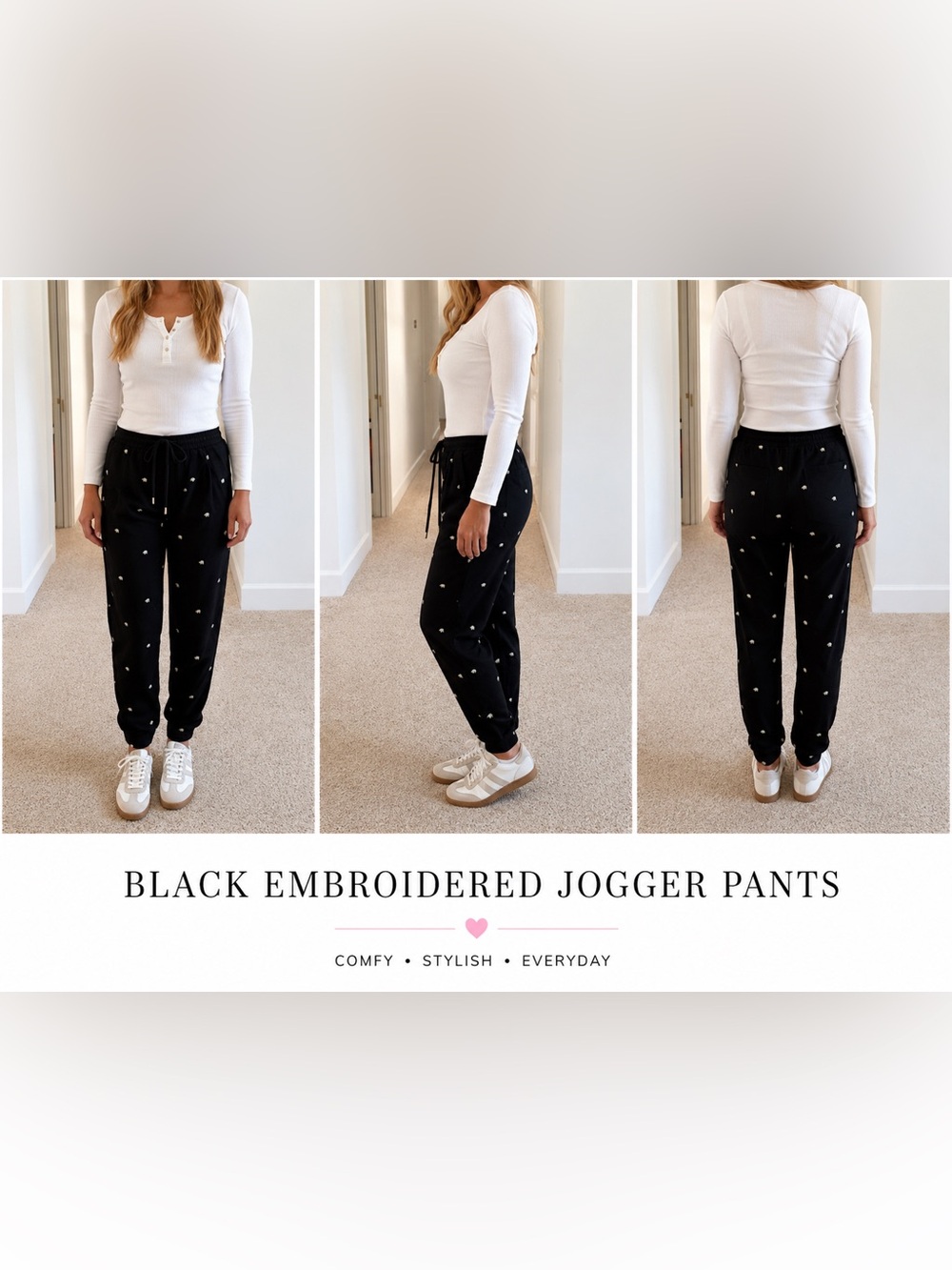 Tolani Black Pants with Gold Elephant Embroidery